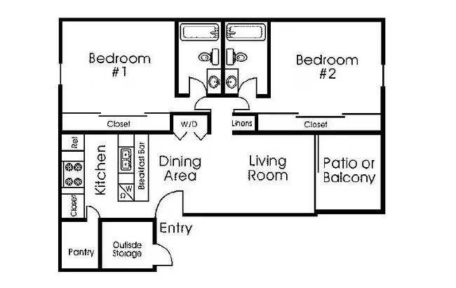 2 Bed 2 Bath 251 floor plan